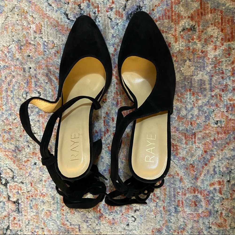RAYE Black Suede Lace Up Block Heel Pumps 8